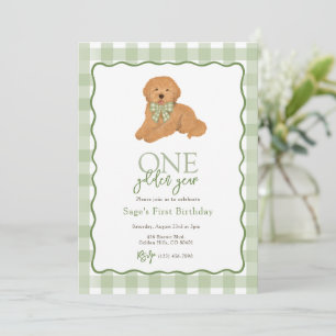 Invitación Doodle de oro verde cumpleaños dorado primer año