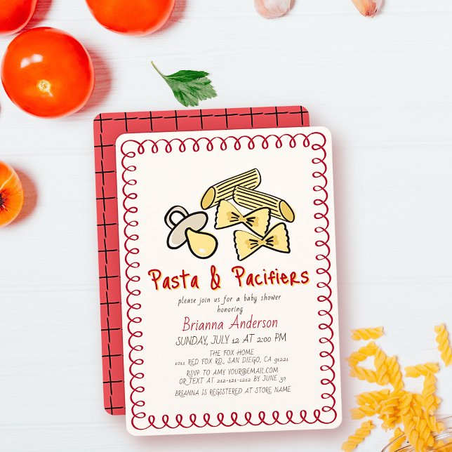 Invitación Doodle de Pasta y Chupetes Fiesta de Bebé Rojo (Subido por el creador)