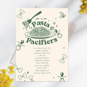 Invitación Doodle de Pasta y Chupetes Verde Neutral Baby Show