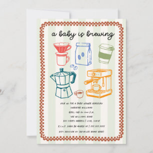 Invitación Doodle de un bebé preparando café para una fiesta