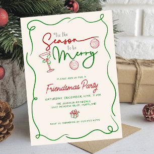Invitación Doodle Dibujado a Mano Amigos Navidad