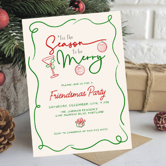 Invitación Doodle Dibujado a Mano Amigos Navidad