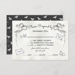 Invitación Doodle dibujado a mano Cherub Cupid RSVP