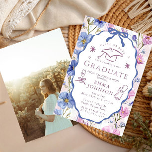 Invitación Doodle dibujado a mano Fiesta de Graduación Floral