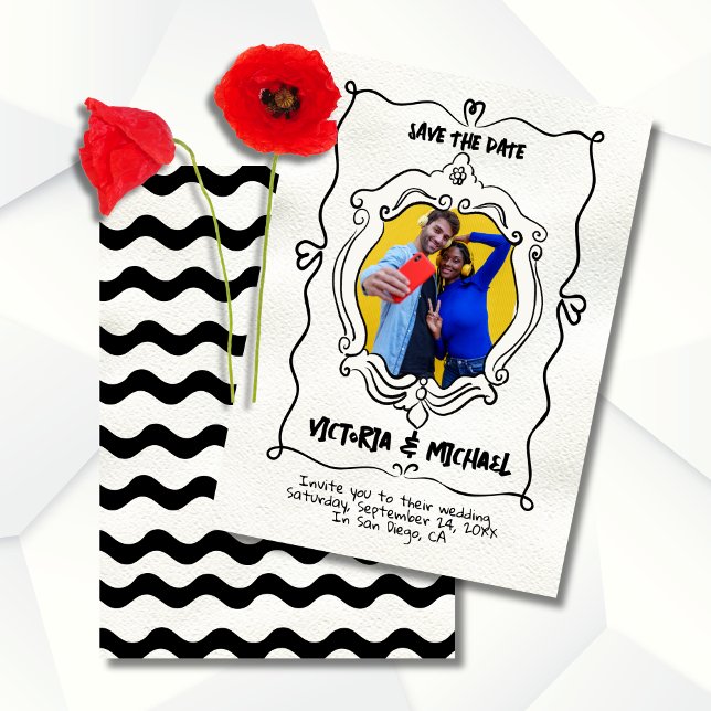 Invitación Doodle dibujado a mano Foto Guardar fecha (Subido por el creador)