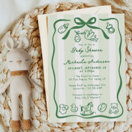 Invitación Doodle Dibujado a Mano Verde Fiesta de Bebé Capric