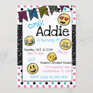 Invitación Doodle Emoji Rosa y Azul Tween Cumpleaños