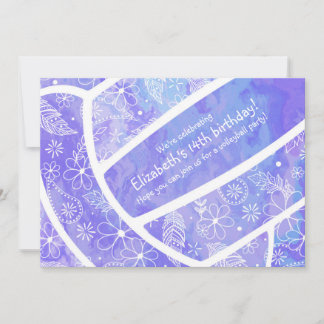 Invitación Doodle floral patrón de voleibol púrpura