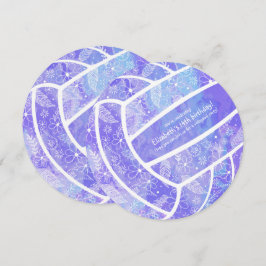 Invitación Doodle floral patrón de voleibol púrpura cumpleaño
