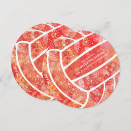 Invitación Doodle floral patrón rojo naranja fiesta de voleib