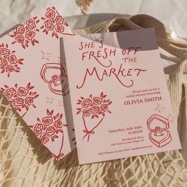 Invitación Doodle Fresh salido del mercado Despedida de solte (Doodle whimsical Fresh off the Market Bridal Shower)