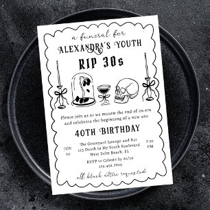 Invitación Doodle Garabato Funeral 30 RIP Cumpleaños 40