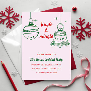 Invitación Doodle Hand dibujó Fiesta de Navidades verdes rojo