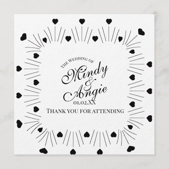 Invitación Doodle Hearts Frame Script Wedding (Anverso)