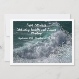 Invitación Doodle hearts, ocean photo, and love