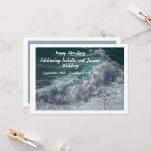 Invitación Doodle hearts, ocean photo, and love