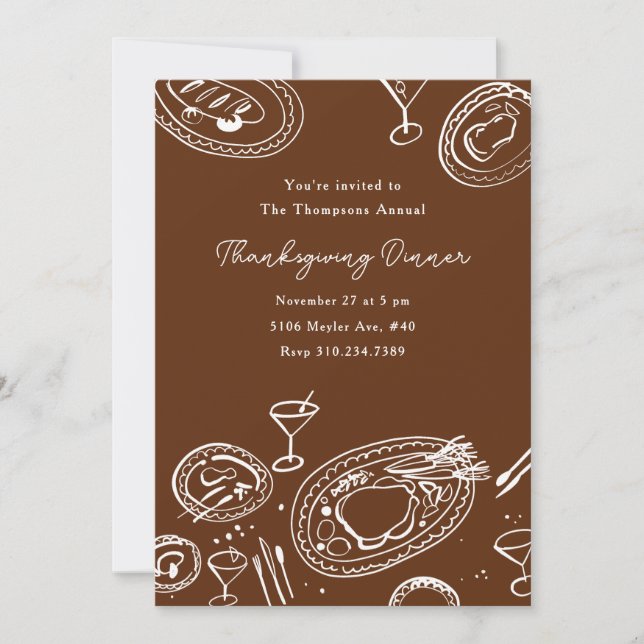 Invitación Doodle Illustrated Thanksgiving Dinner Holiday (Anverso)