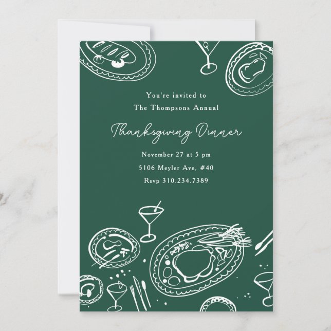 Invitación Doodle Illustrated Thanksgiving Dinner Holiday (Anverso)
