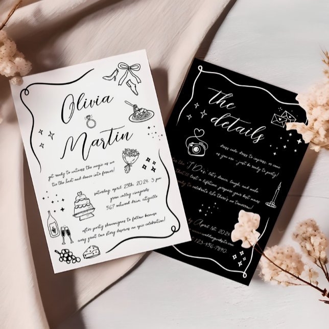 Invitación Doodle italiano dibujado a mano Boda blanco y negr (Subido por el creador)