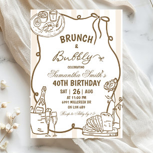Invitación Doodle Manuscrito Cumpleaños Brunch Y Burbujeante