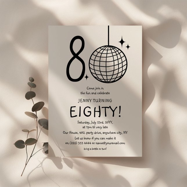 Invitación Doodle mínimo 80ª Disco Ball Cumpleaños (Subido por el creador)