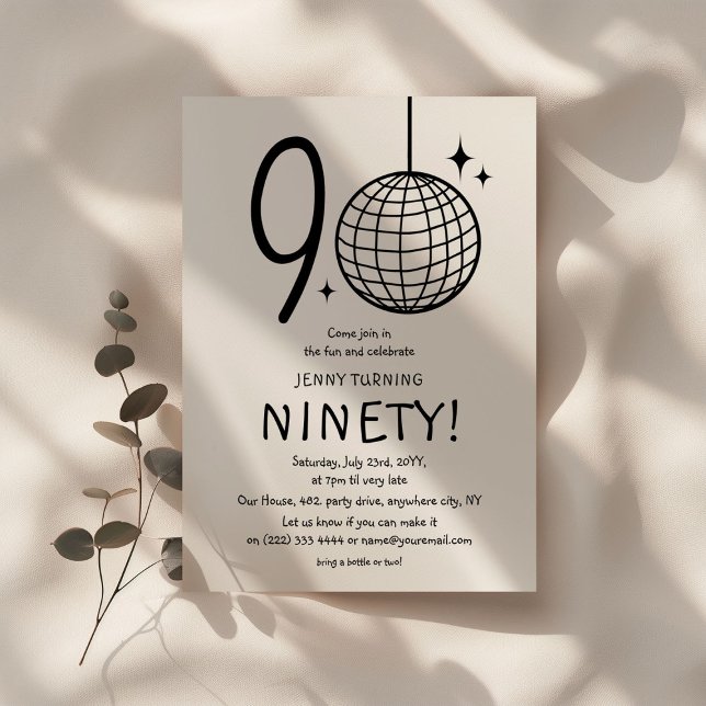 Invitación Doodle mínimo 90ª Disco Ball Cumpleaños (Subido por el creador)