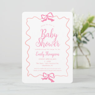 Invitación Doodle mínimo Coquette rosa Chica Baby Shower
