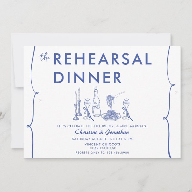 Invitación Doodle moderno | Comida italiana | Cena de ensayo (Anverso)