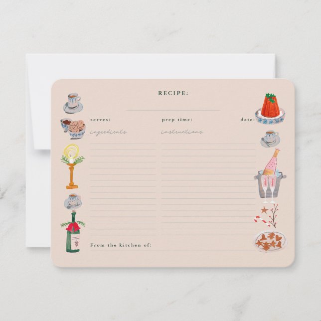 Invitación Doodle Navidades Bridal Shower Comparte una receta (Anverso)