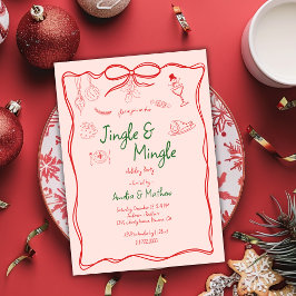 Invitación Doodle Navideño Jingle Mingle Rojo Dibujado a Mano
