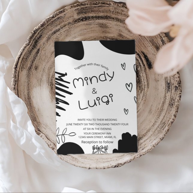 Invitación Doodle Organic Shapes Script Wedding (Subido por el creador)