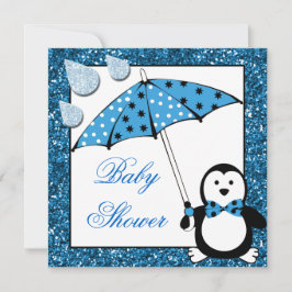 Invitación Doodle Penguin Boy Baby Shower