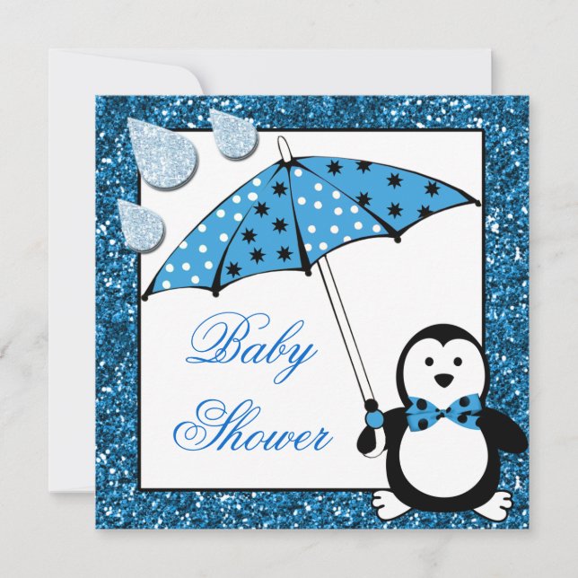 Invitación Doodle Penguin Boy Baby Shower (Anverso)