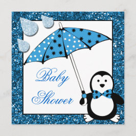 Invitación Doodle Penguin Boy Baby Shower