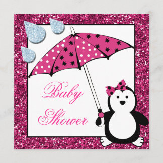 Invitación Doodle Penguin Chica Baby Shower