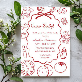 Invitación doodle Pizza Italian Ciao Baby Shower Invitation