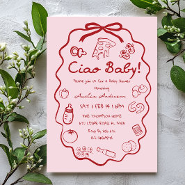 Invitación doodle Pizza Italian Ciao Baby Shower Invitation