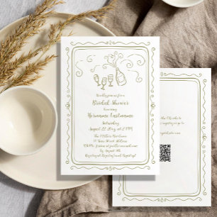 Invitación Doodle QR Code de mano caprichoso ducha de novia