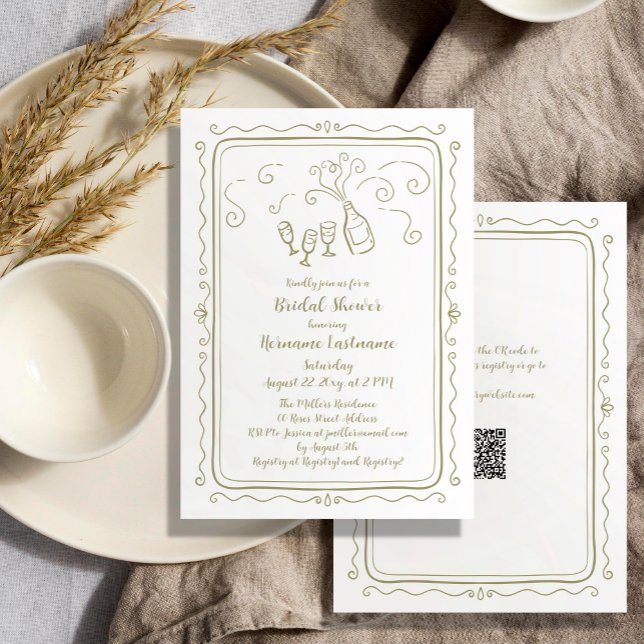 Invitación Doodle QR Code de mano caprichoso ducha de novia (Subido por el creador)