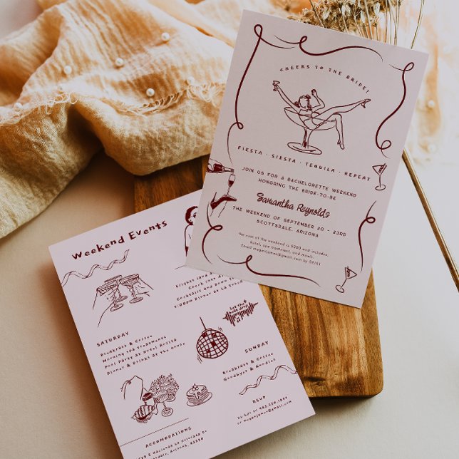 Invitación Doodle retro caprichoso | Bachelorette Weekend (Subido por el creador)