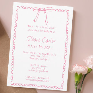 Invitación Doodle Scallopa Frontera Coquette Bow Bridal Showe