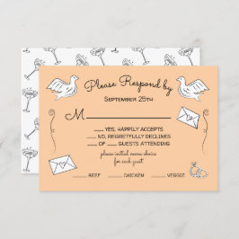 Invitación Doodle Sketch Funky Aves Amantes bodas RSVP
