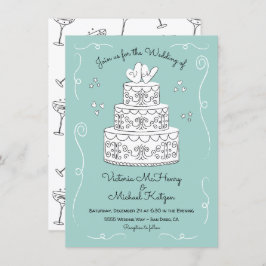 Invitación Doodle Sketch Funky Boda Cake