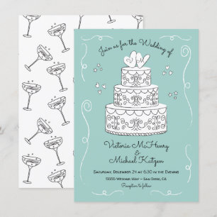 Invitación Doodle Sketch Funky Boda Cake