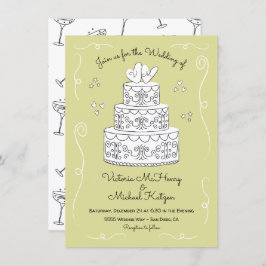 Invitación Doodle Sketch Funky Boda Cake