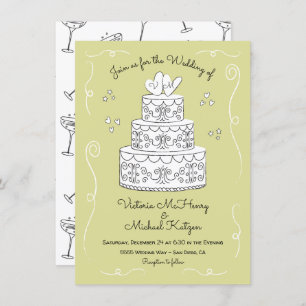 Invitación Doodle Sketch Funky Boda Cake