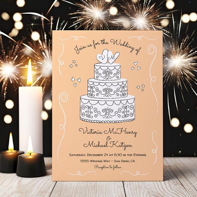 Invitación Doodle Sketch Funky Boda Cake (Subido por el creador)