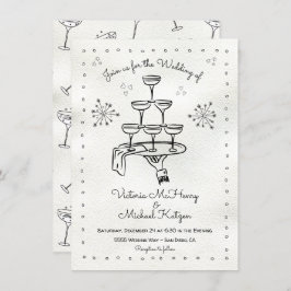 Invitación Doodle Sketch Funky Champagne Boda
