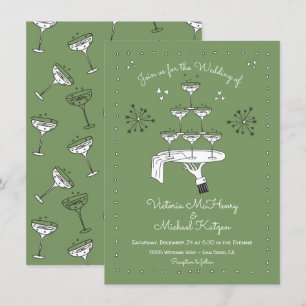 Invitación Doodle Sketch Funky Champagne Boda