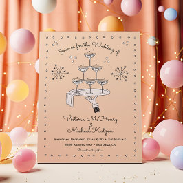 Invitación Doodle Sketch Funky Champagne Boda